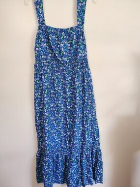 LOFT Blue Floral Dress with Green and White Details